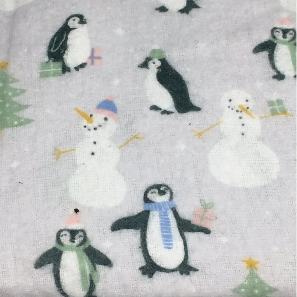 Cynthia Rowley Christmas Trees Penguins Snowman Flannel FULL Sheet Set Adorable